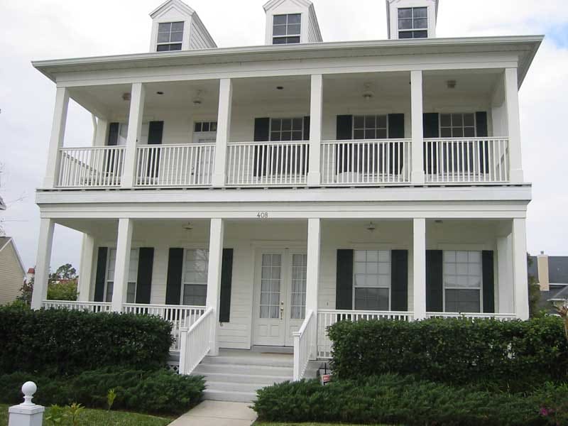 Exterior shutter design incorporating black and white.