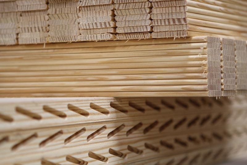 Wood louvers for construction of historical exterior shutters.