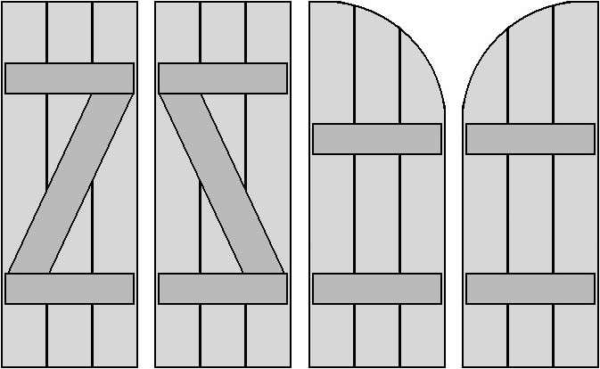 Z-pattern & arch top board and batten exterior shutters.