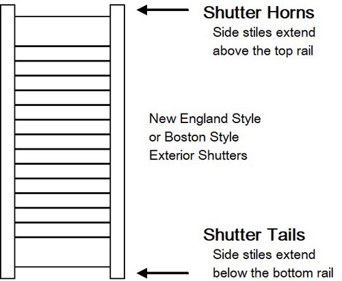 Boston or New England style exterior shutters with horns or tails.
