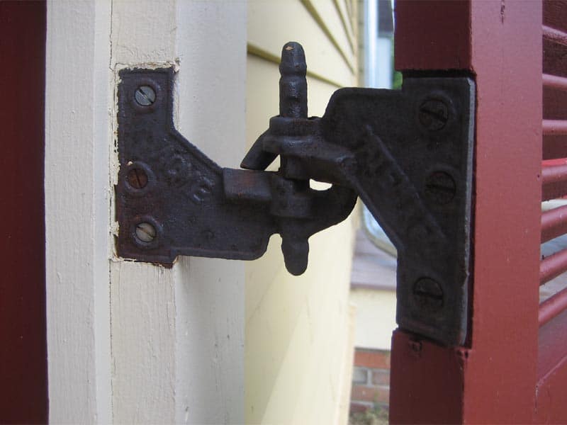 Acme mortise hinge for exterior shutters.