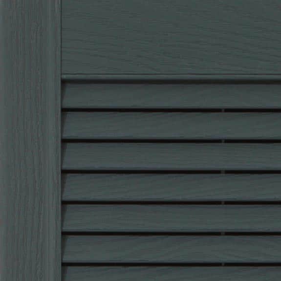 Louvered exterior vinyl shutter in colonial blue zoom.