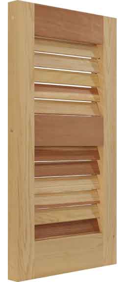 Louvered exterior house shutters constructed form Western Red Cedar.