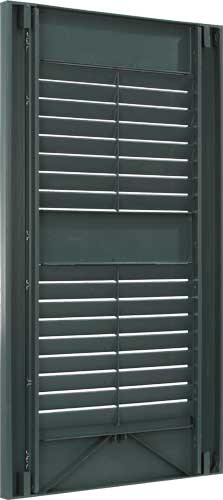 Vinyl louvered exterior shutter back.