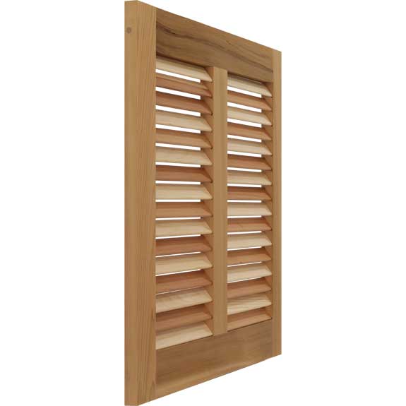 Wooden cedar bahama shutters for exterior windows.