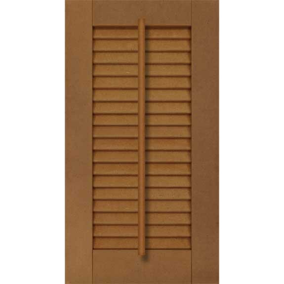 Exterior composite louvered shutter with faux tilt bar.