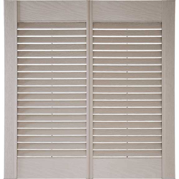 Vinyl double wide exterior vinyl shutter with louvers.