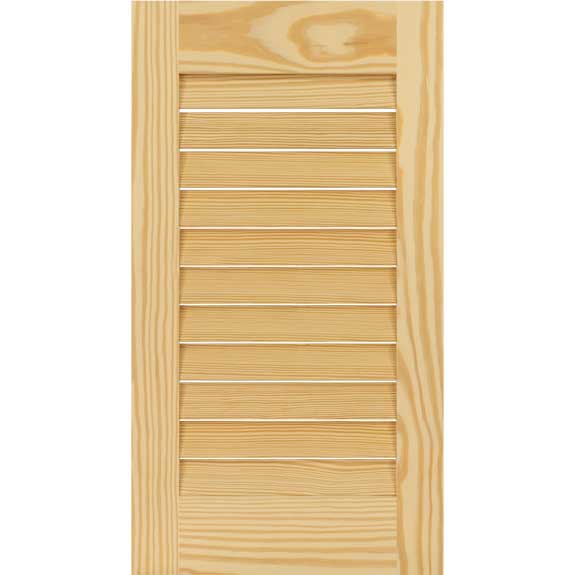 Builder grade wood louvered shutters without a divider rail for windows.