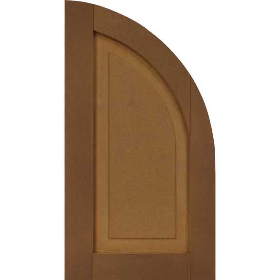 Composite arch top exterior shutter with raised panel.