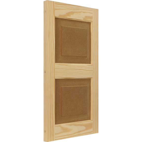 Wood raised panel outdoor shutter with composite inserts.