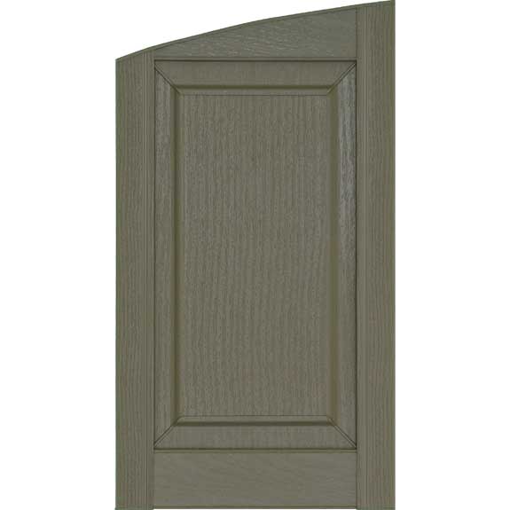 Exterior eyebrow raised panel shutter with raised panel.