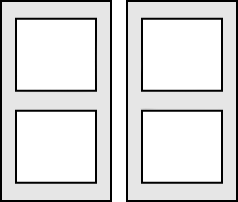 Pair of panel exterior shutters with tilt bar.