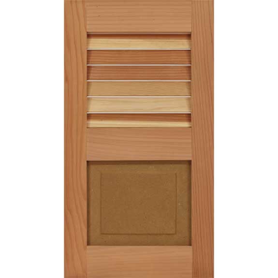 Best wood exterior shutter with louvers on the top and raised panel bottom.