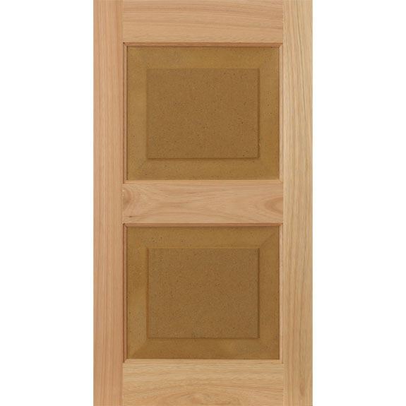 Red Grandis raised panel shutter with divider rail.