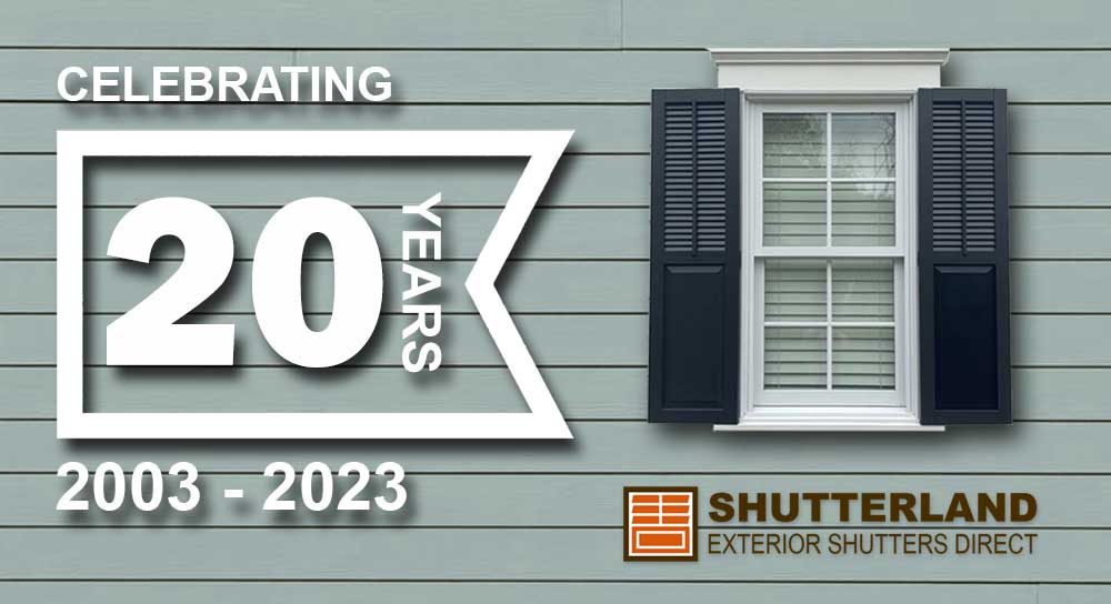 ShutterLand celebrating 20 years selling exterior shutters.