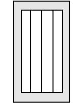 Shaker panel shutter with grooves in solid panel to replicate vertical boards.