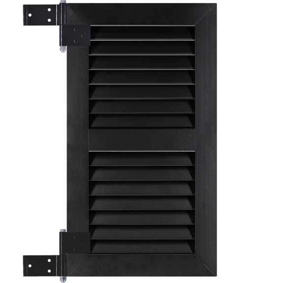 Colonial aluminum impact rated exterior shutter with hintes.