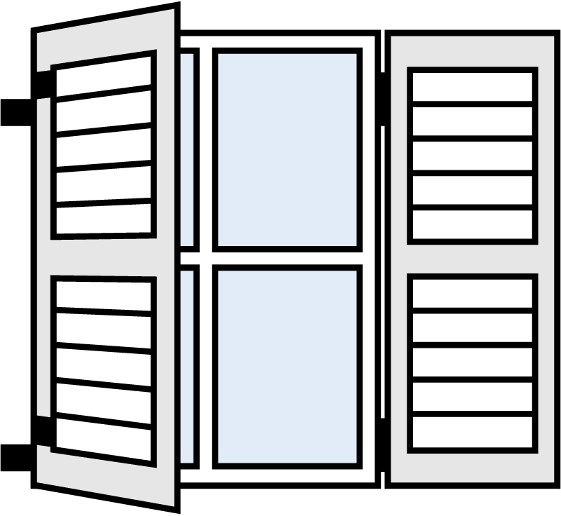 2 colonial aluminum shutters across with 1 left and 1 right.