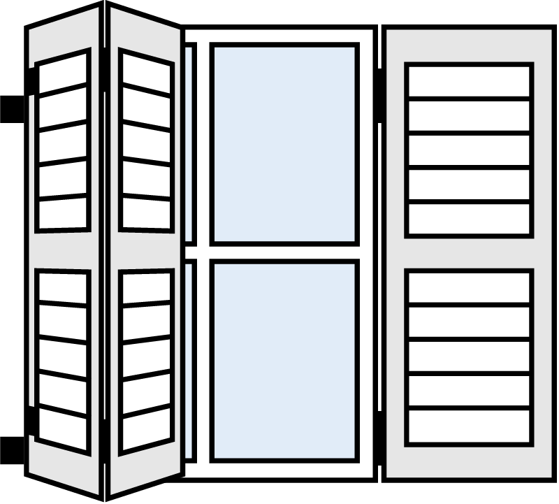 3 colonial aluminum shutters across with 2 left and 1 right.