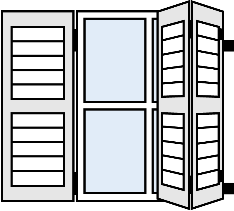 3 colonial aluminum shutters across with 1 left and 2 right.