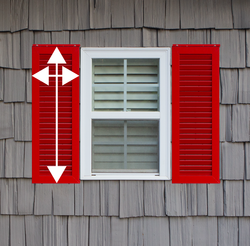Measurement of fixed position colonial aluminum exterior shutters.