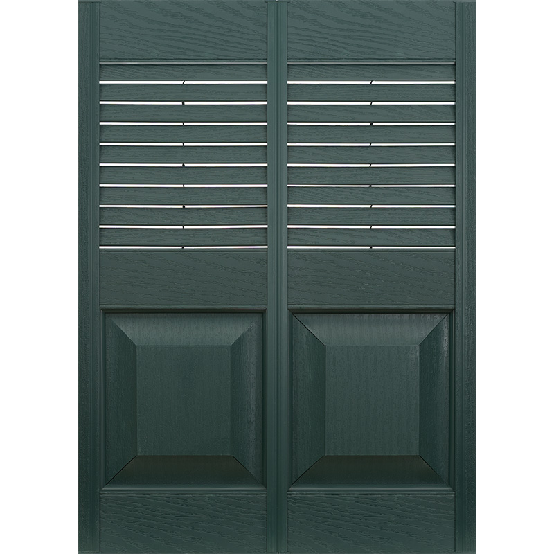 Double wide vinyl combo exterior shutter with louvers and raised panel