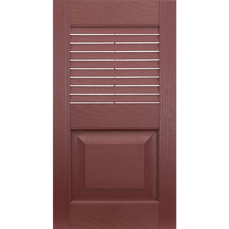 Single wide vinyl combo shutter with louvers and raised panel