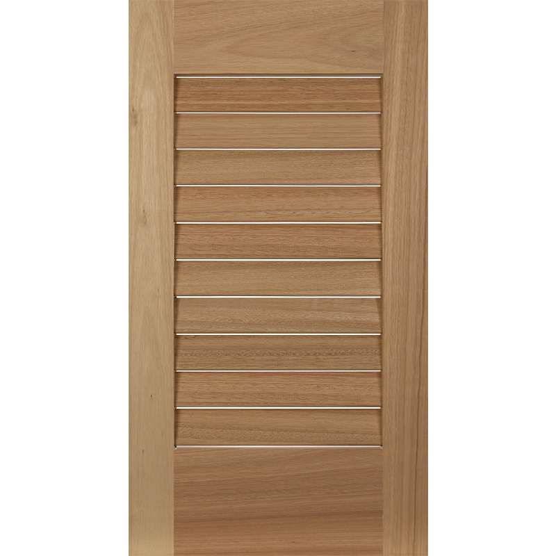 Red Grandis wood louvered window shutter without divider rail.