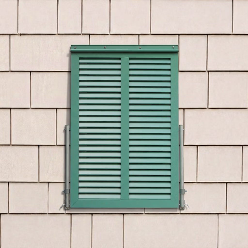 Installed closed bahama exterior aluminum hurricane shutters