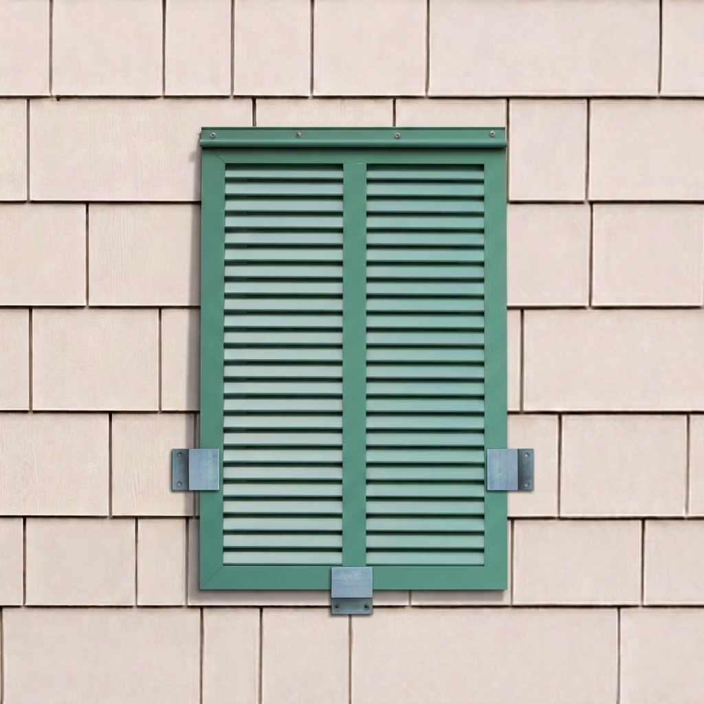 Installed locked bahama exterior aluminum hurricane shutters