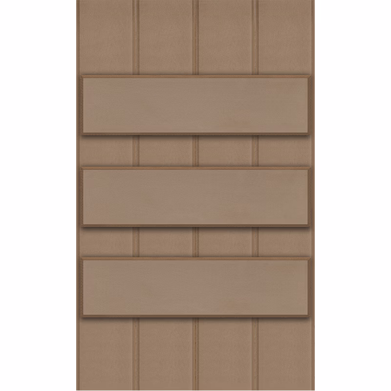 Front view of a exterior PVC board and batten shutter with three battens.